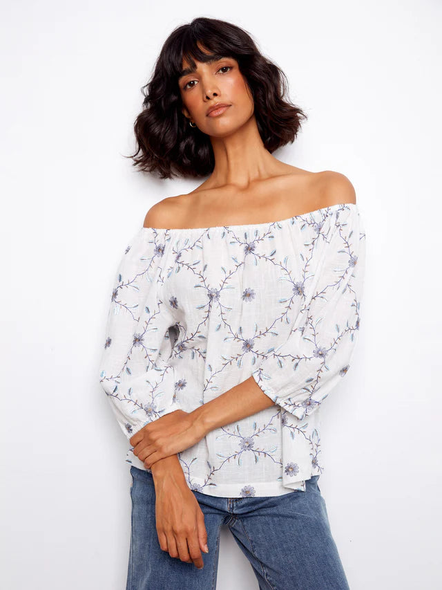 Embroidered Cotton Off Shoulder Blouse