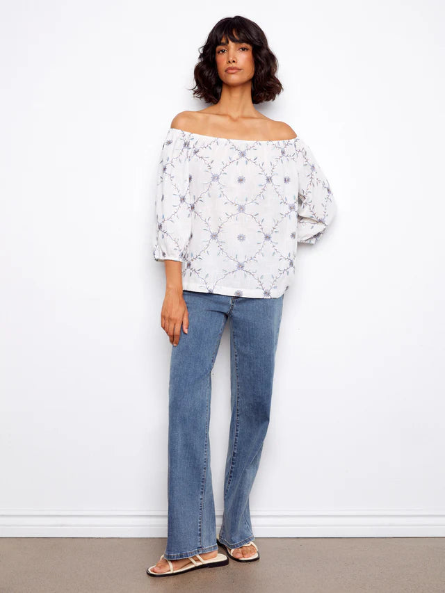 Embroidered Cotton Off Shoulder Blouse