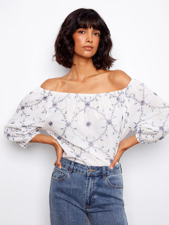 Embroidered Cotton Off Shoulder Blouse
