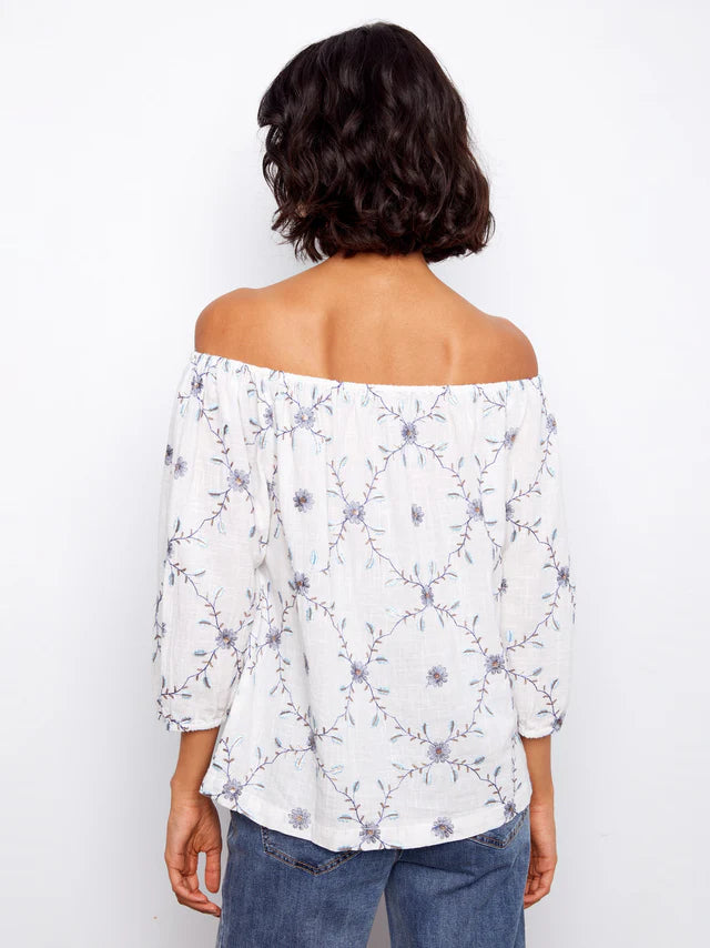 Embroidered Cotton Off Shoulder Blouse