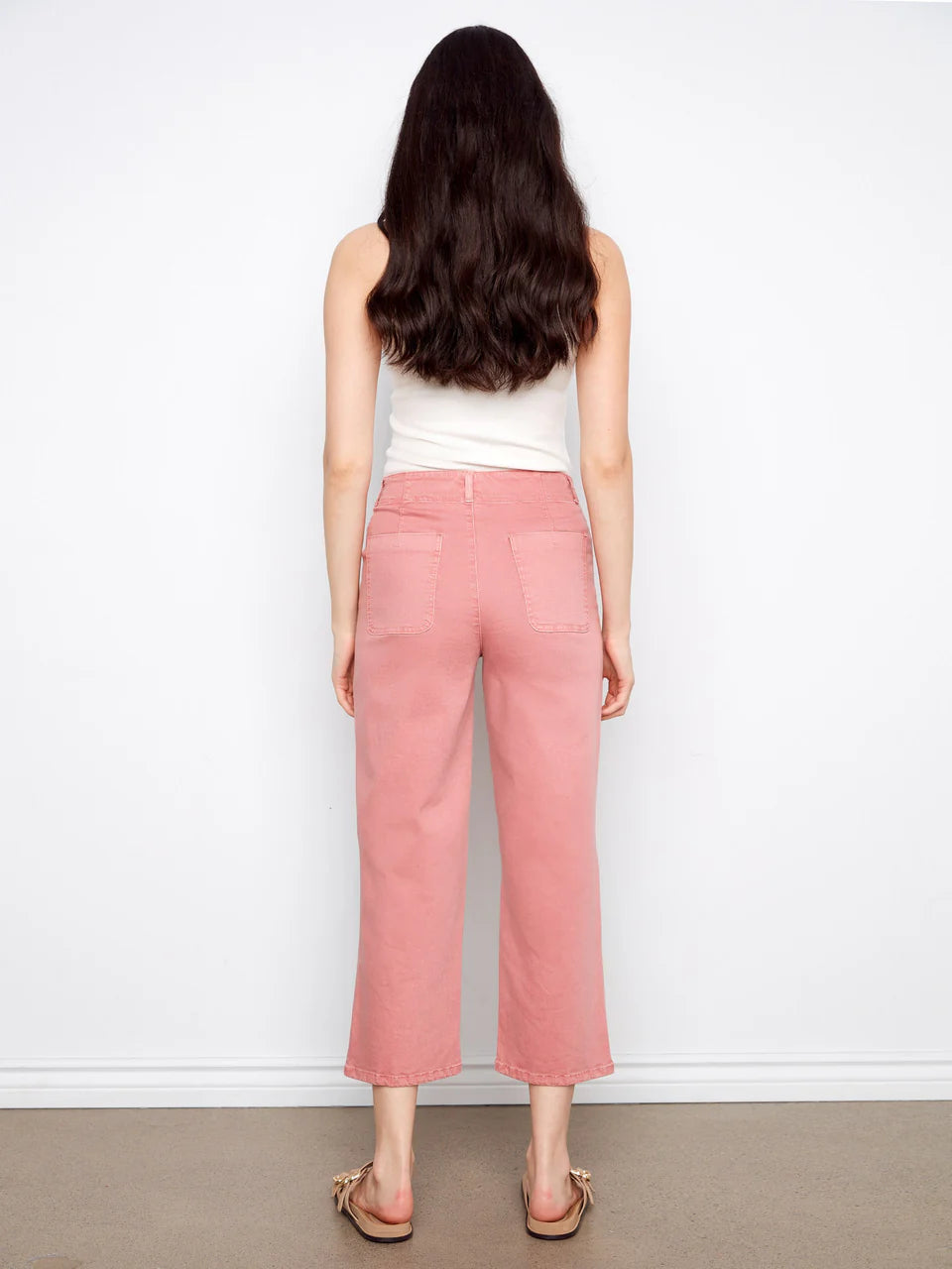 Button Fly Colored Twill Straight Leg Pants in Carnation