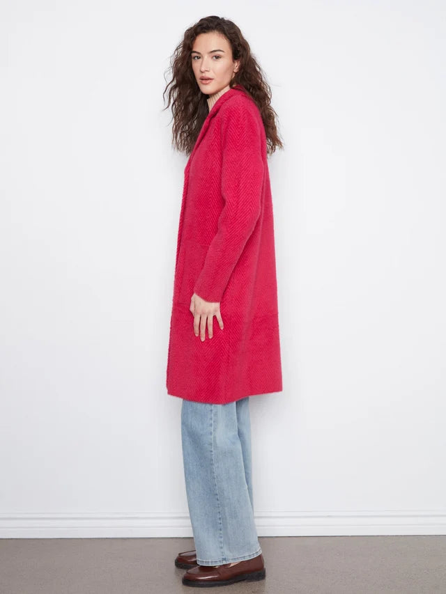 Knit Coatigan with Patch Pockets in Cherry