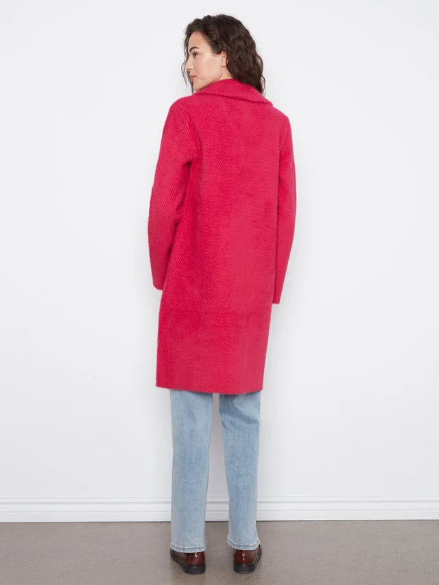 Knit Coatigan with Patch Pockets in Cherry