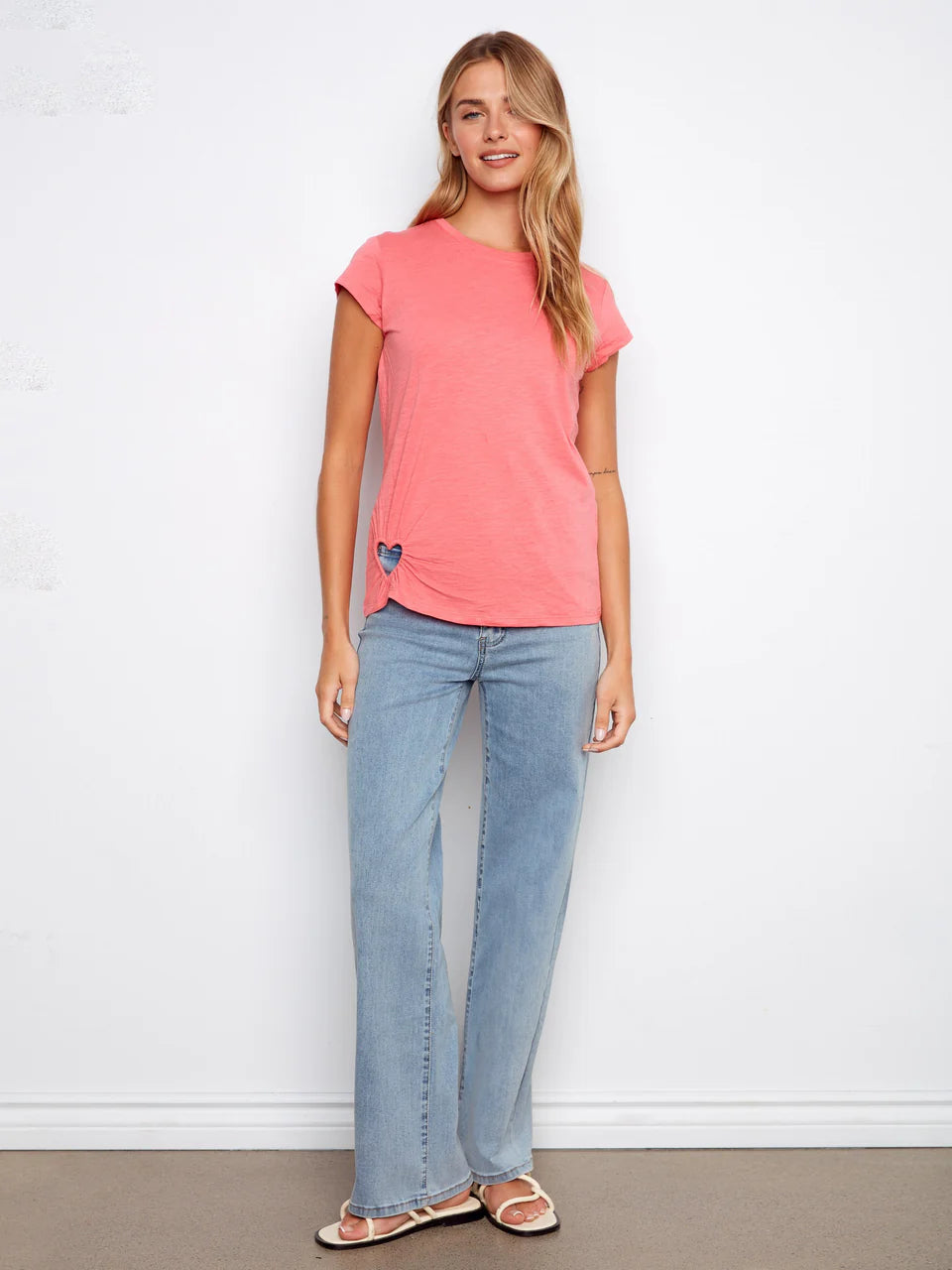 Organic Cotton T-Shirt With Heart Cut-Out in Sorbet