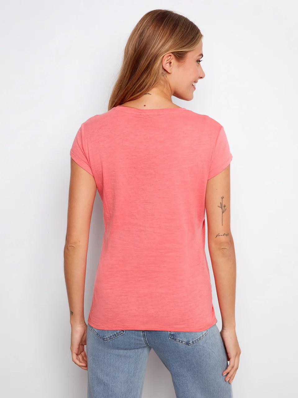 Organic Cotton T-Shirt With Heart Cut-Out in Sorbet