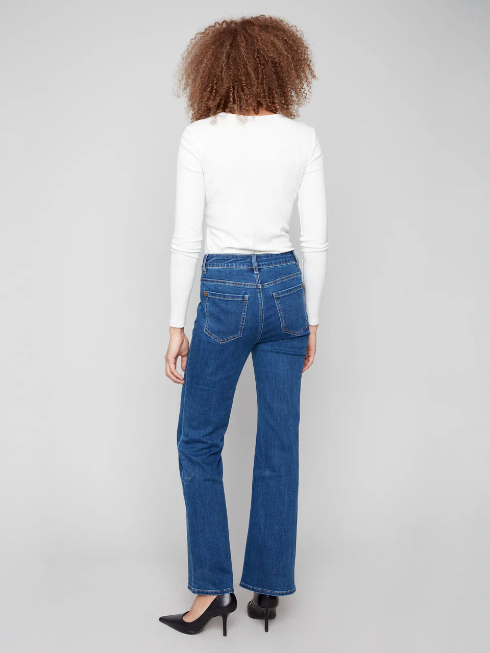 Patch Pocket Flare Jeans With Rivets - Indigo