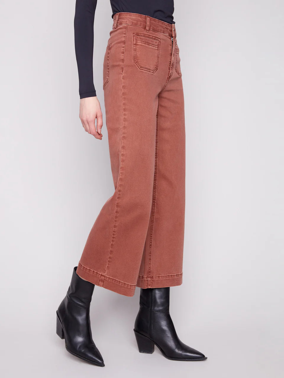 Patch Pocket Flare Twill Pants - Sepia