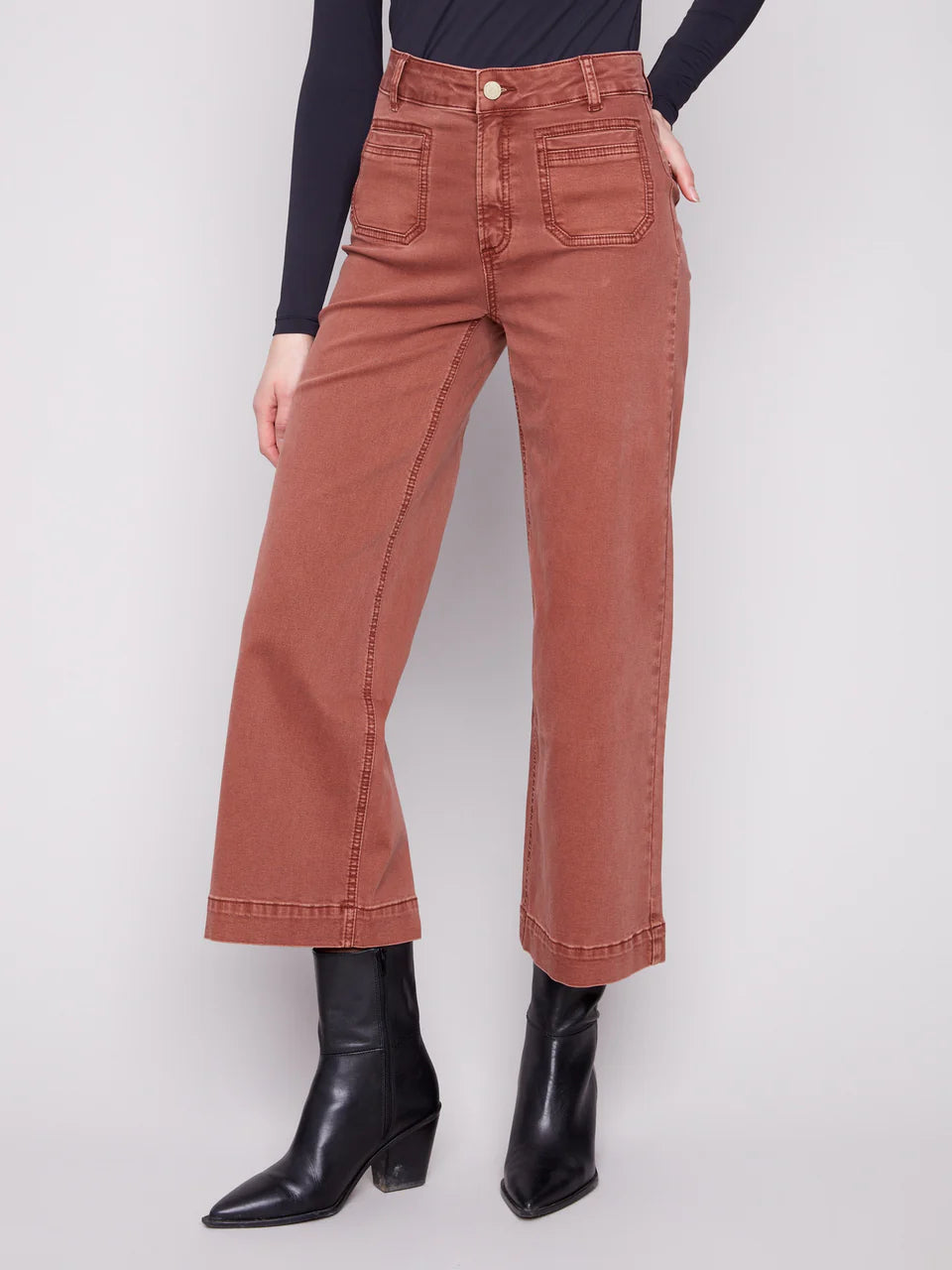 Patch Pocket Flare Twill Pants - Sepia