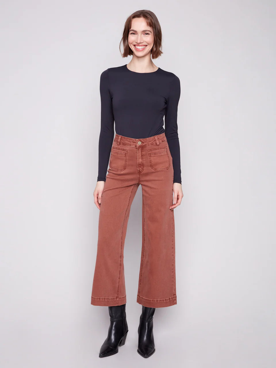 Patch Pocket Flare Twill Pants - Sepia