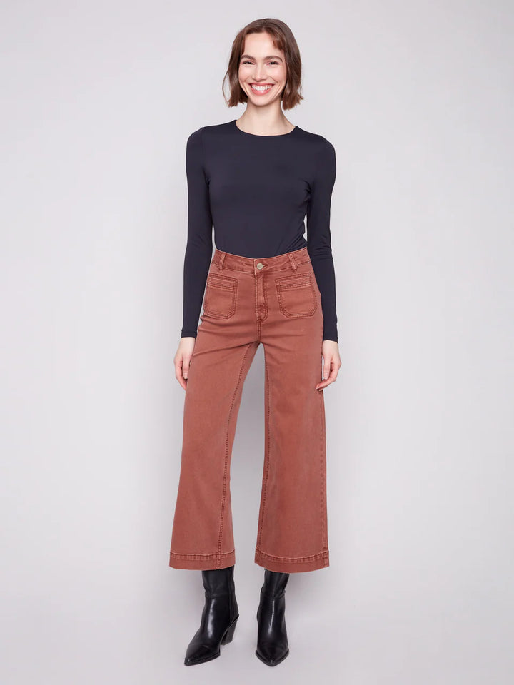 Patch Pocket Flare Twill Pants - Sepia