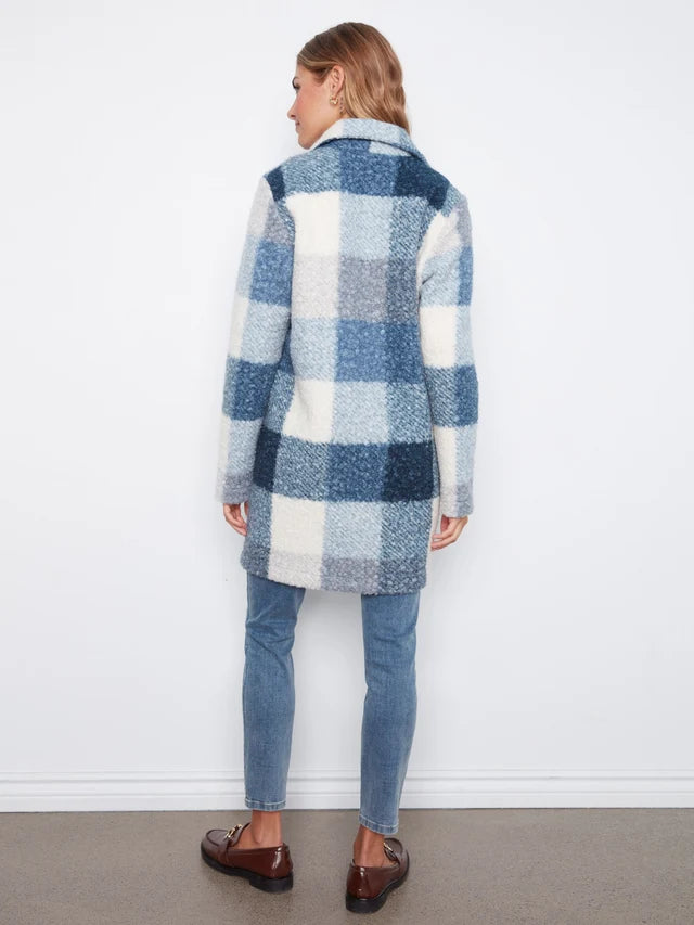 Plaid Bloucle Knit Tailored Collar Coat
