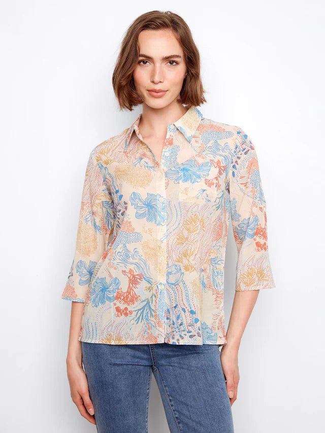 Printed Viscose Button Up Blouse