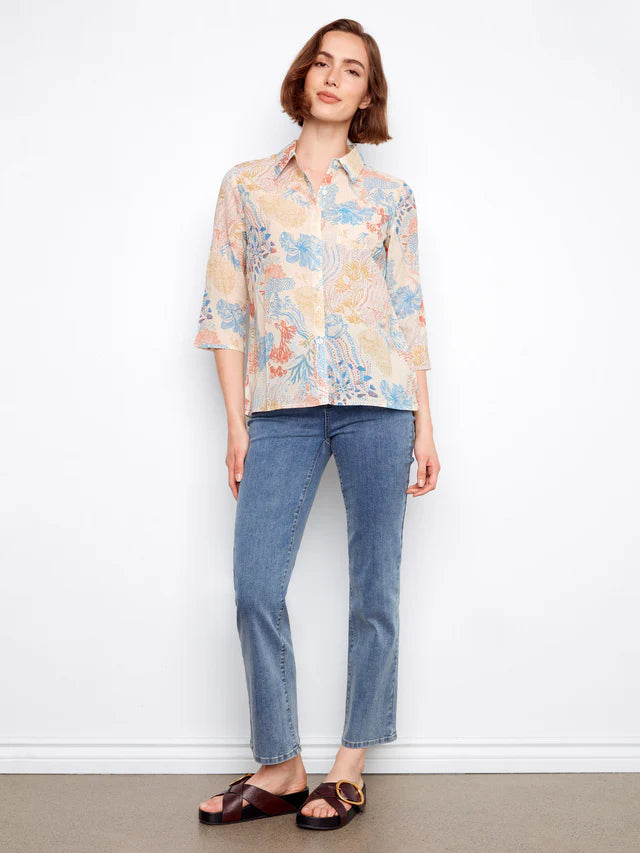 Printed Viscose Button Up Blouse