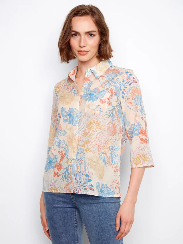 Printed Viscose Button Up Blouse