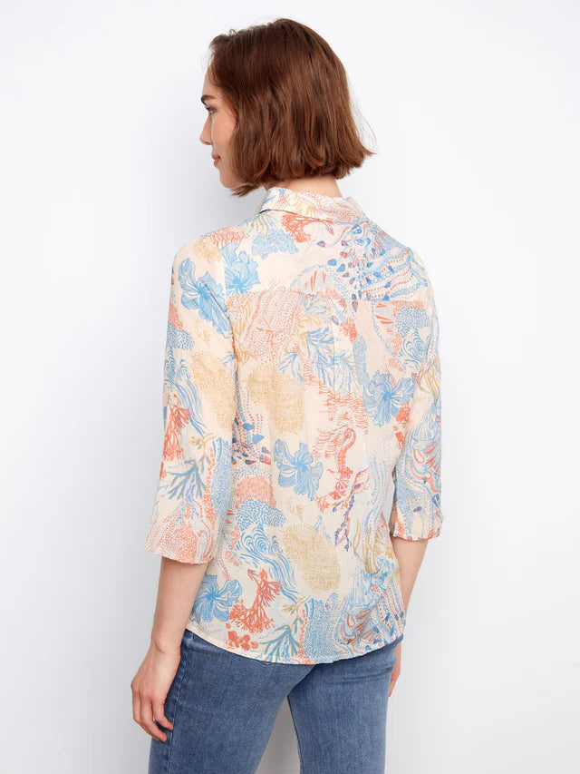 Printed Viscose Button Up Blouse