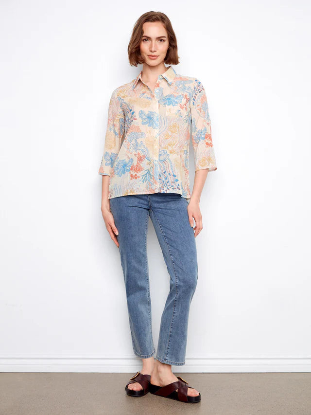 Printed Viscose Button Up Blouse