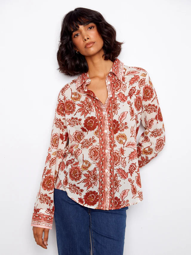 Printed Cotton Voile Button Up Blouse
