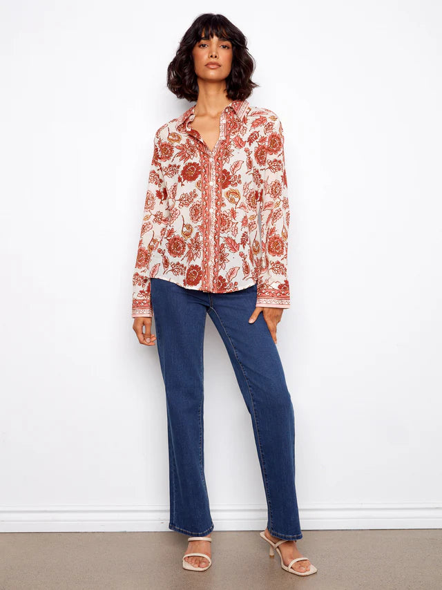 Printed Cotton Voile Button Up Blouse
