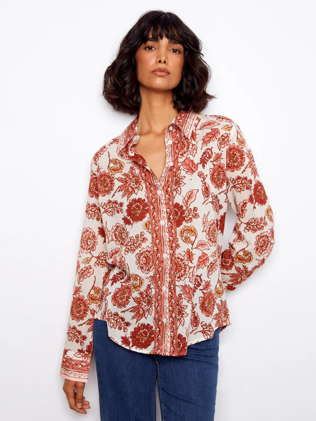 Printed Cotton Voile Button Up Blouse