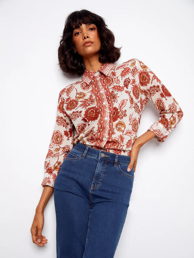 Printed Cotton Voile Button Up Blouse