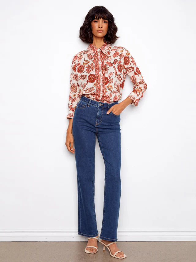Printed Cotton Voile Button Up Blouse