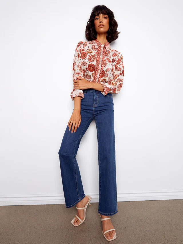 Printed Cotton Voile Button Up Blouse
