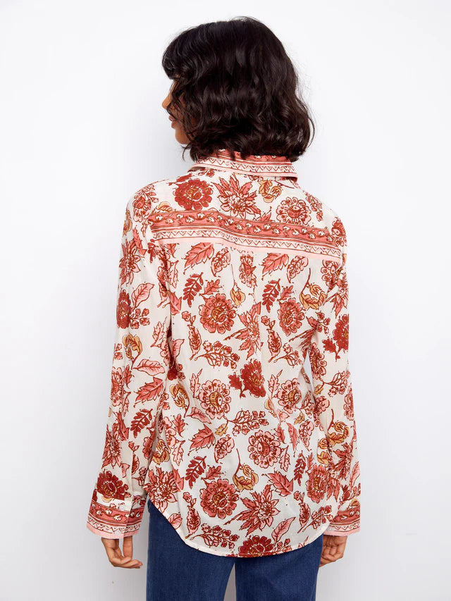 Printed Cotton Voile Button Up Blouse