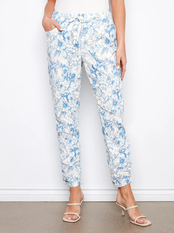 Printed Crinkle Bengaline Pull On Jogger Pant in Coast Print