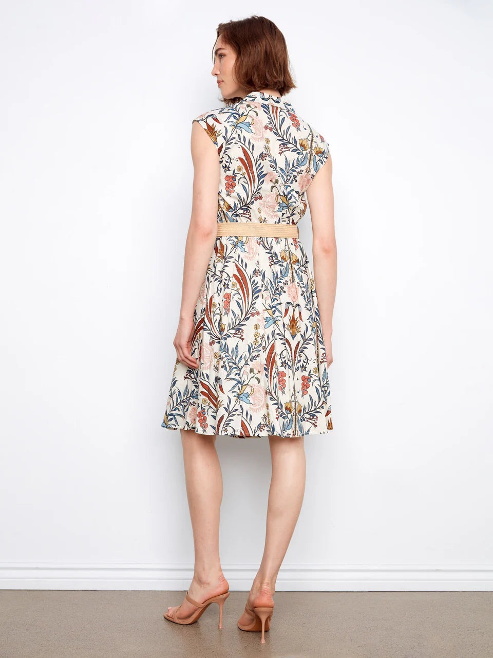 Printed Linen Cap Sleeve Dress With Straw Belt in Bella Print