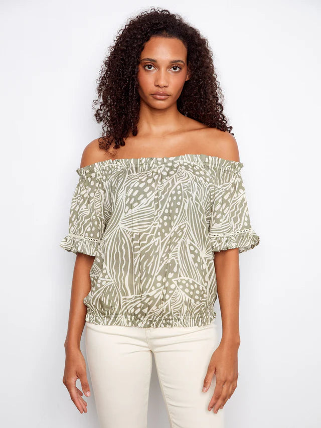 Printed Short Sleeve Off-Shoulder Blouse in Prisma