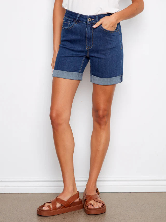 Rolled Cuff Denim Shorts in Indigo