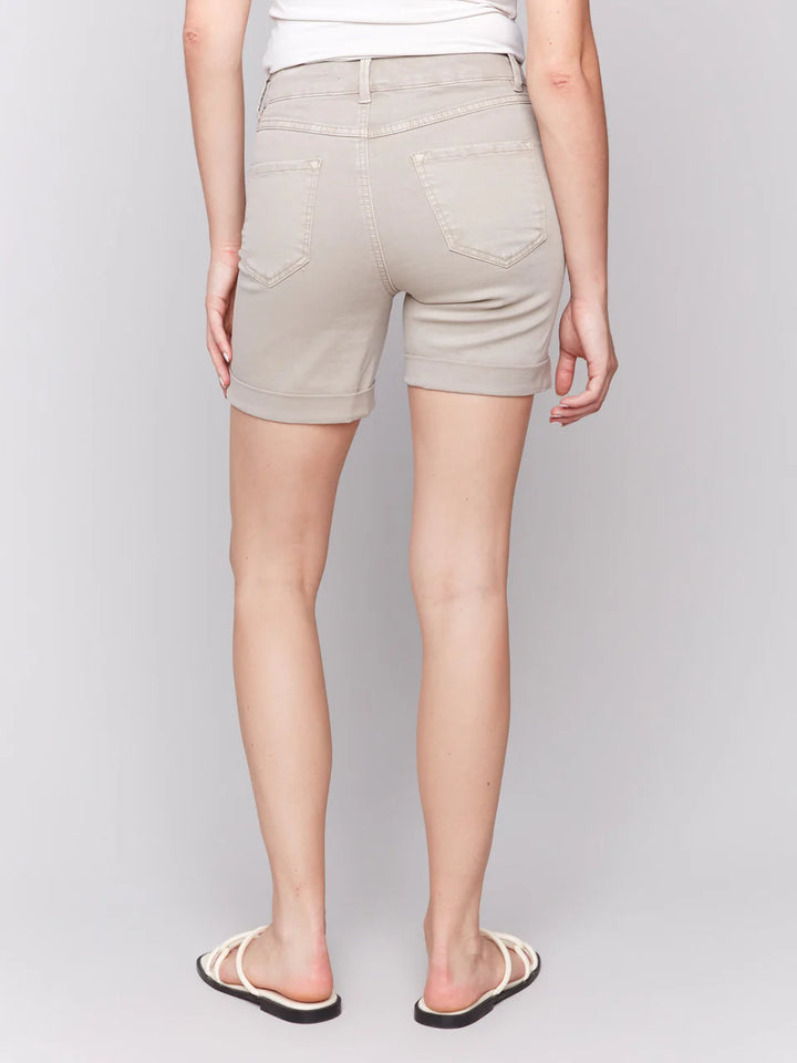 Rolled Cuff Twill Shorts - Greige
