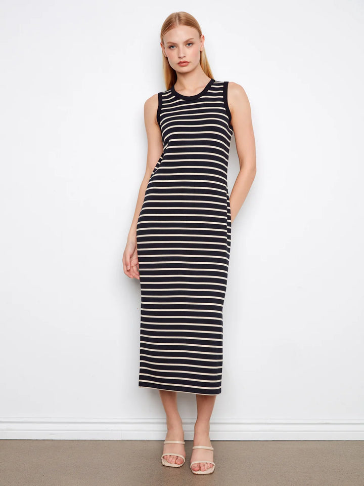 Sleeveless Striped Scuba Dress in Black