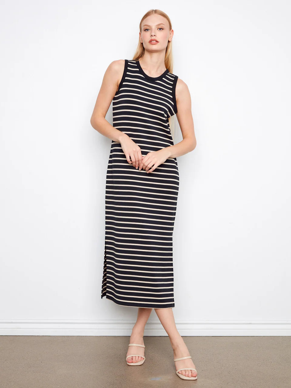 Sleeveless Striped Scuba Dress in Black