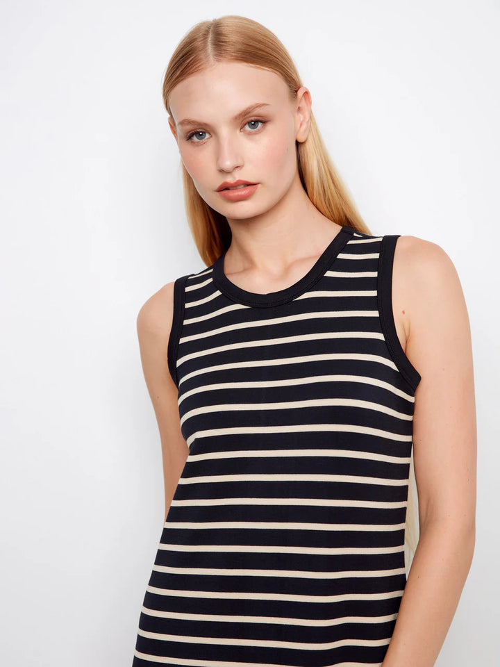 Sleeveless Striped Scuba Dress in Black