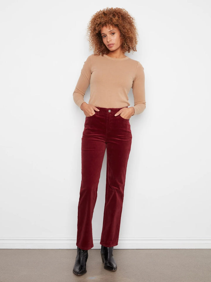 Straight Leg Corduroy Pants with Elastic Inside Waist