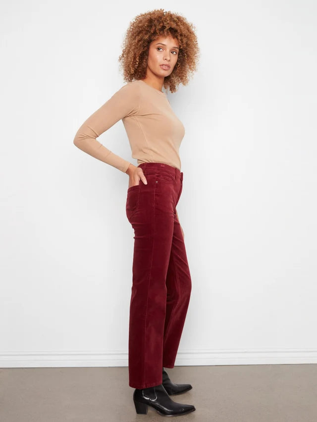 Straight Leg Corduroy Pants with Elastic Inside Waist