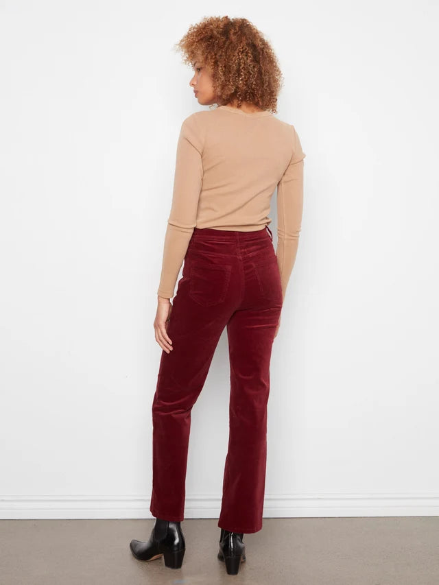 Straight Leg Corduroy Pants with Elastic Inside Waist