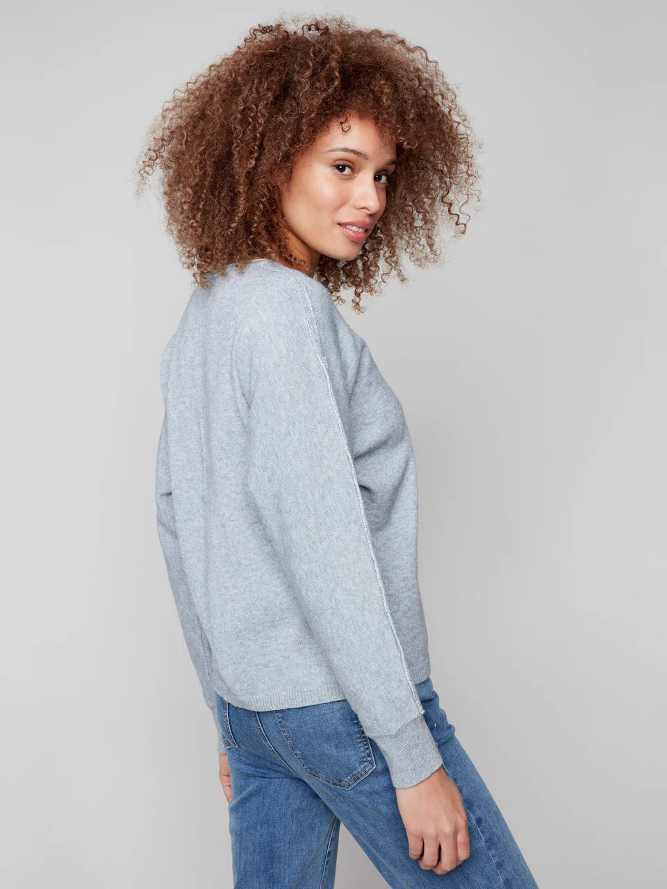 Sweater With Metallic Sleeve Detail - Heather Grey