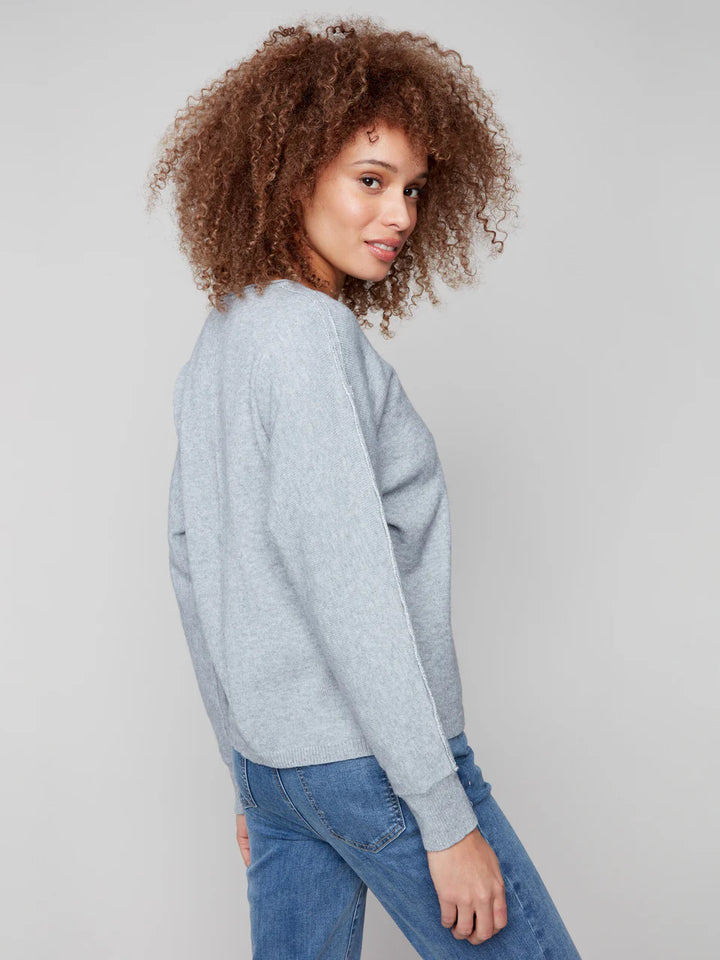 Sweater With Metallic Sleeve Detail - Heather Grey
