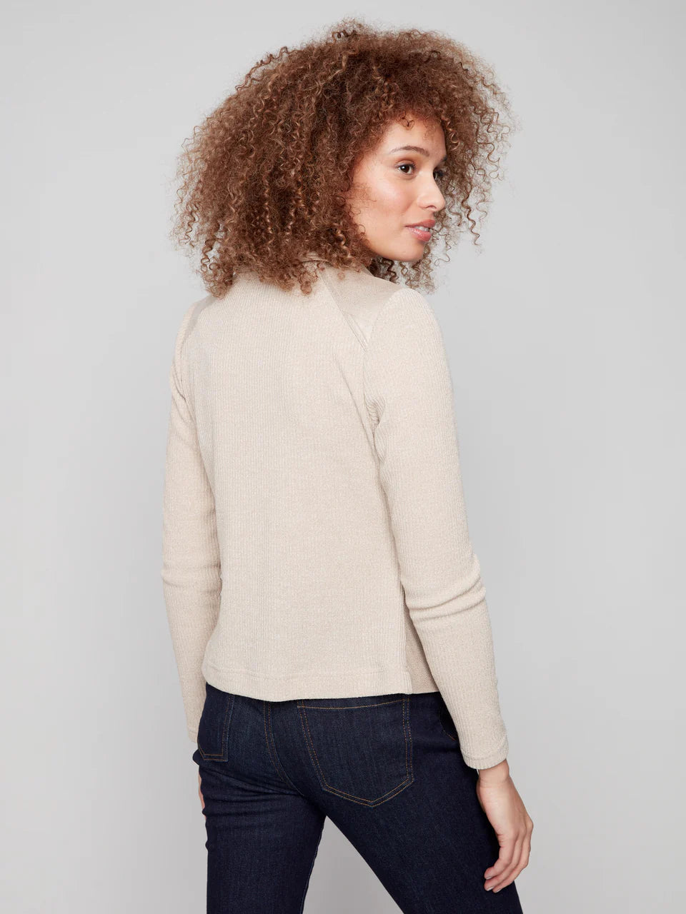 Vintage Metallic Faux Leather And Rib Knit Jacket - Brass