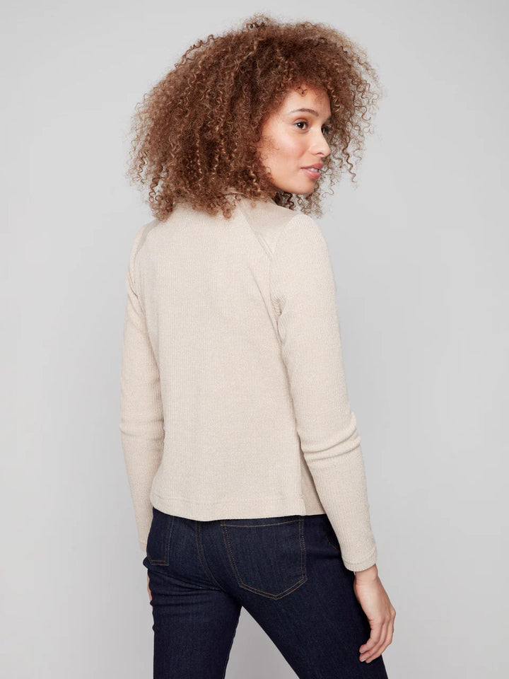 Vintage Metallic Faux Leather And Rib Knit Jacket - Brass