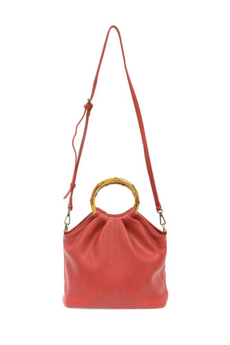 Red Natalie Bamboo Handle Pouf Bag