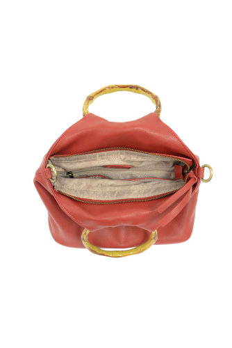 Red Natalie Bamboo Handle Pouf Bag