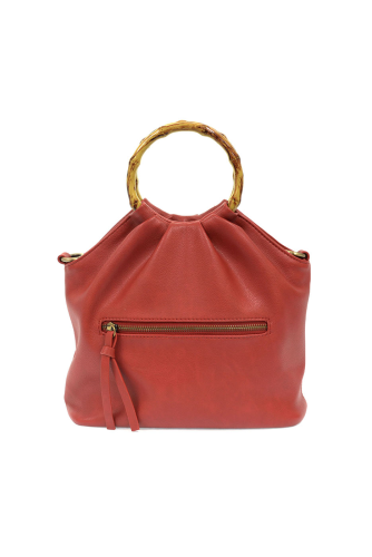 Red Natalie Bamboo Handle Pouf Bag
