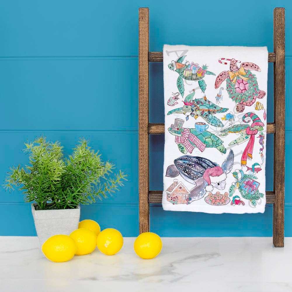 Christmas Sea Turtle Species Kitchen Tea Towel - No Words