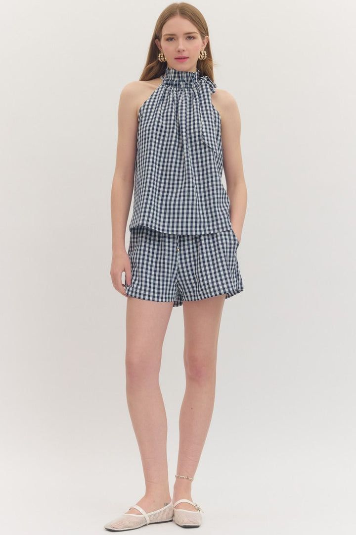 Brisa Navy Gingham Top