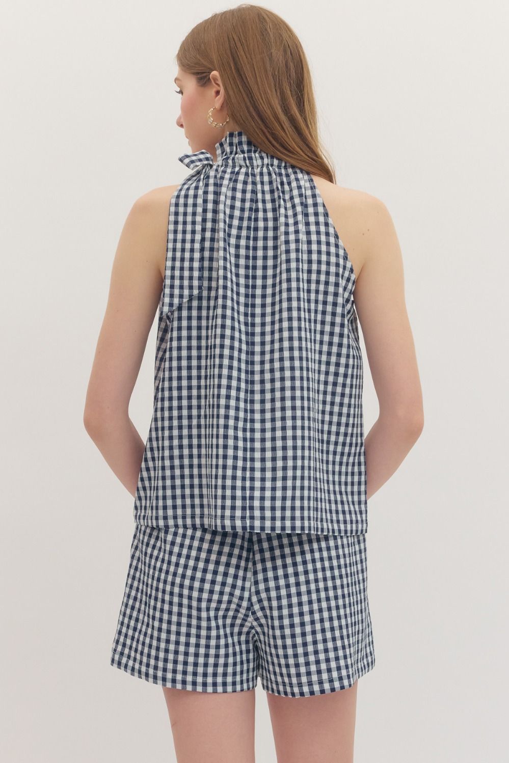 Brisa Navy Gingham Top