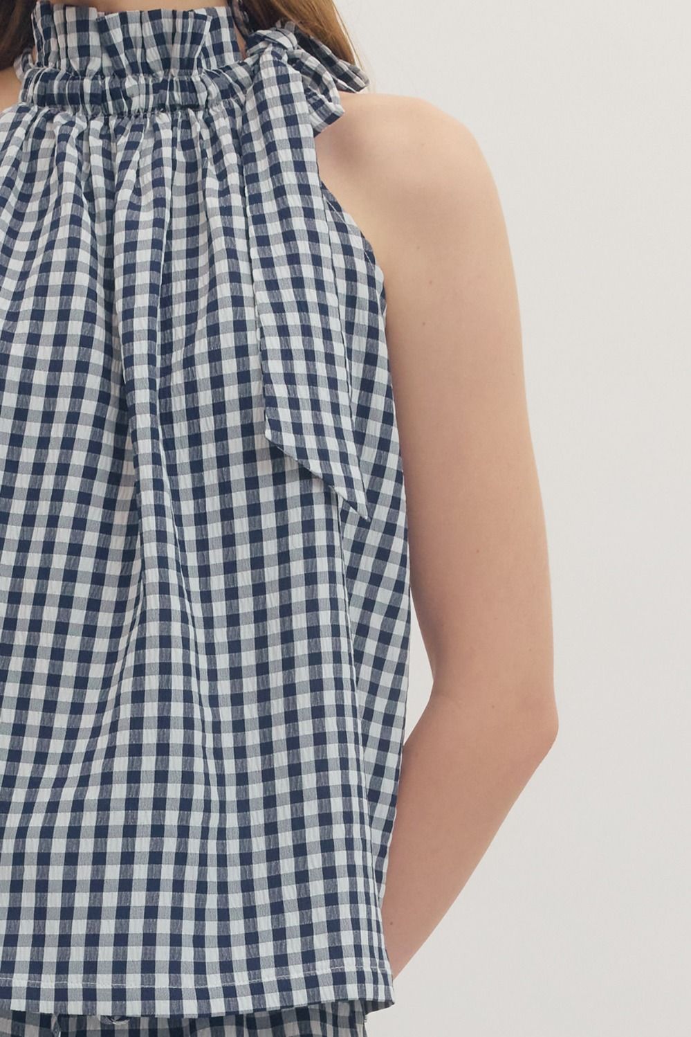 Brisa Navy Gingham Top