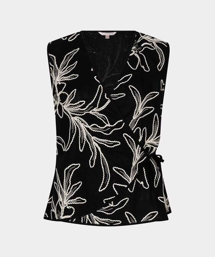 Embroidery Flower Wrap Top